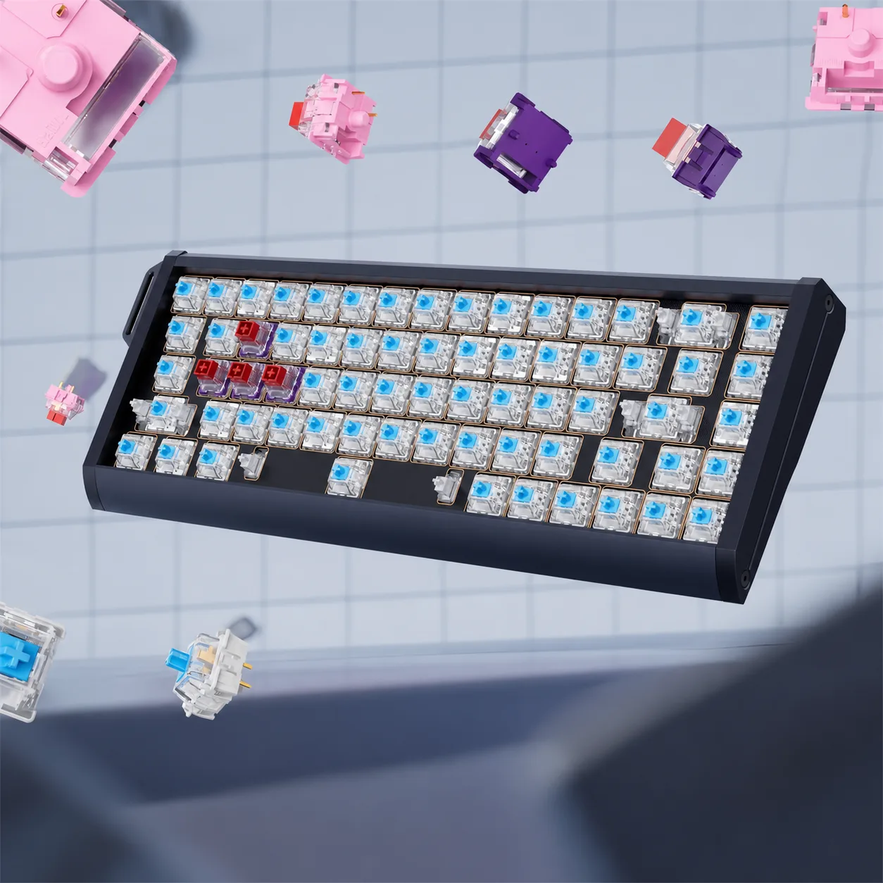 Tri-mode aluminum hybrid keyboard with floating switch examples