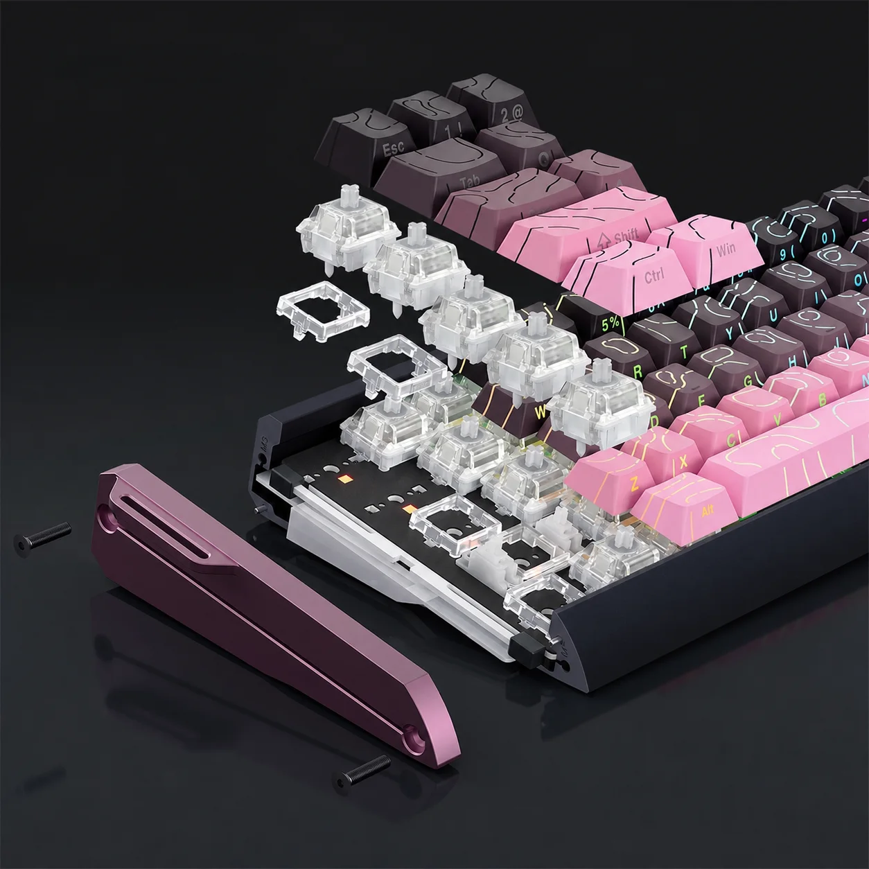 Exploded construction of the wired aluminum magnetic keyboard