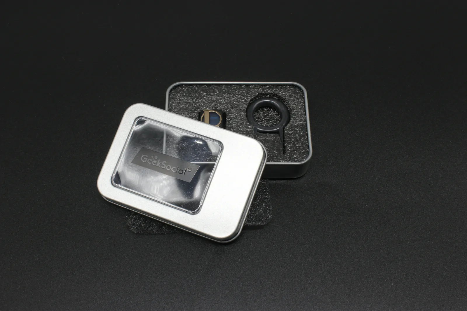 Custom metal keycap presentation box with foam insert and puller