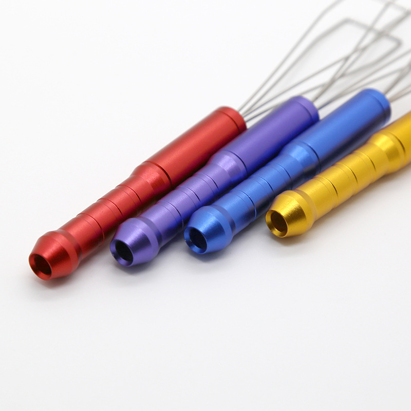 Three-section metal wire keycap pullers in red, purple, blue and gold