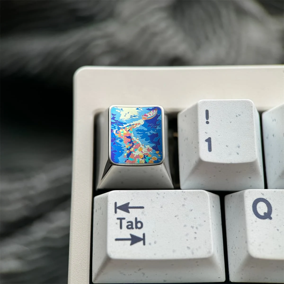 Wave motif titanium keycap