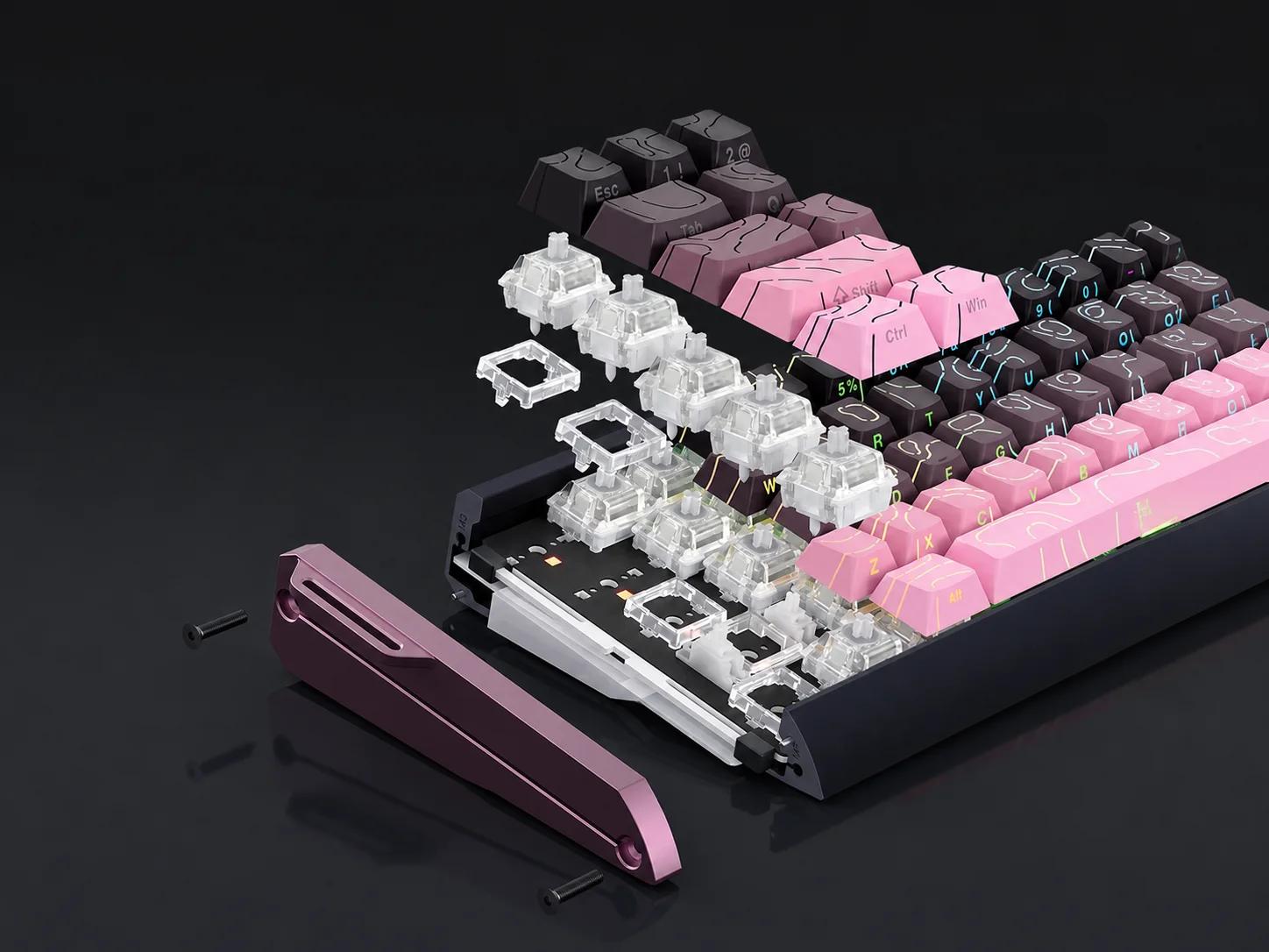 GK61HE and GK68HE aluminum keyboard exploded construction